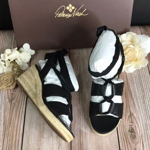 Patricia Nash Black Leather Wedge Sandals 6M